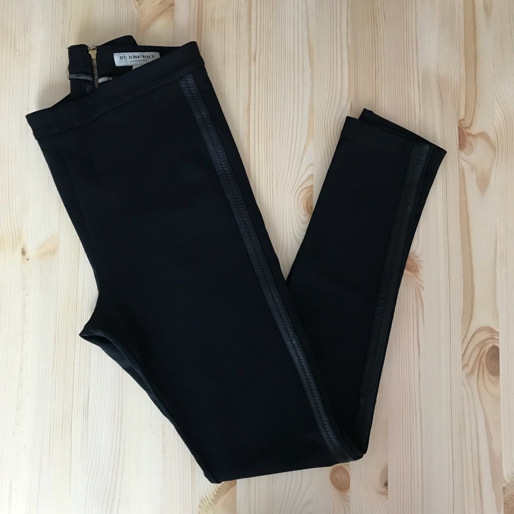 Burberry black stretch pants w/ leather trim US 6